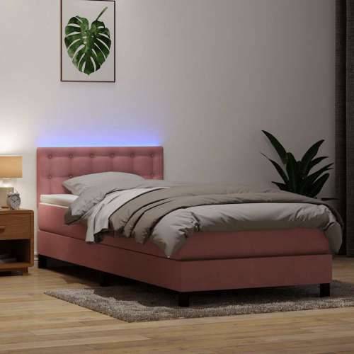 Box Spring krevet s madracem ružičasti 100x220 cm baršun - Ružičasta 100 x 220 cm gumbi Cijena