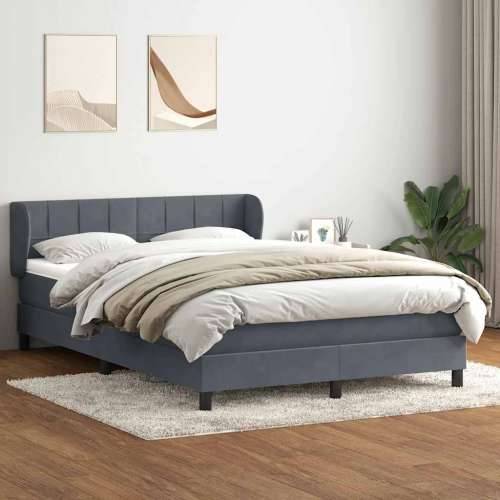 Box spring krevet s madracem tamnosivi 140x210 cm baršunasti - Tamno siva 140 x 210 cm Blok s kvadratima Cijena