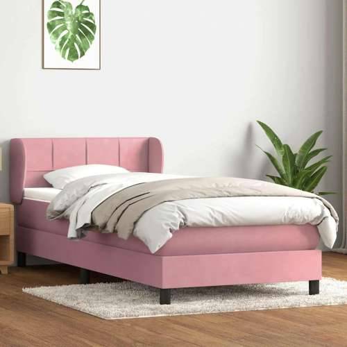 Box Spring krevet s madracem ružičasti 100x220 cm baršun - Ružičasta 100 x 220 cm Blok s kvadratima Cijena