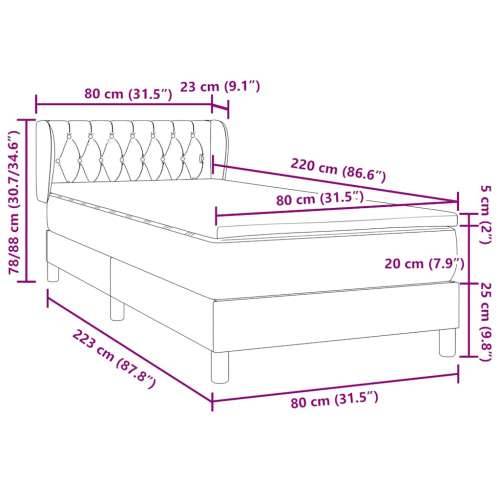 Box Spring krevet s madracem tamnozeleni 80x220 cm baršun - Tamnozelena 80 x 220 cm Dizajn s gumbima Cijena