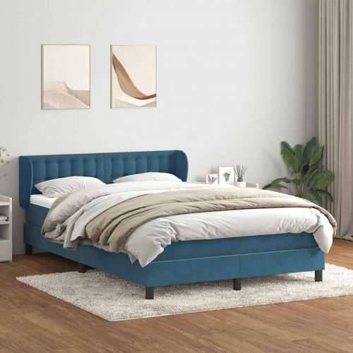 Box Spring krevet s madracem tamnoplavi 140x220 cm baršun - Tamno plava 140 x 220 cm gumbi Cijena