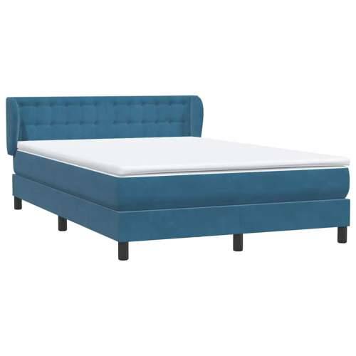 Box Spring krevet s madracem tamnoplavi 140x220 cm baršun - Tamno plava 140 x 220 cm gumbi Cijena