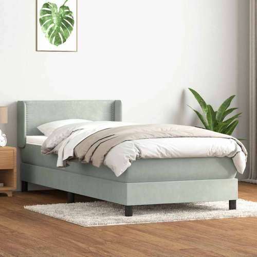Box Spring krevet s madracem svijetlo sivi 90x210 cm baršun - Svjetlosiva 90 x 210 cm Obično s čavlima Cijena
