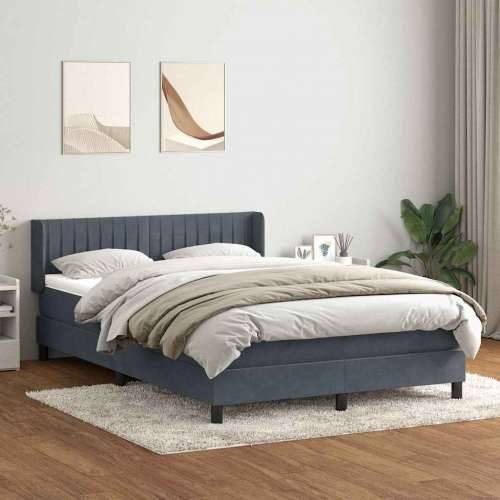 Box spring krevet s madracem tamnosivi 140x210 cm baršunasti - 140 x 210 cm Okomite pruge Tamno siva Cijena