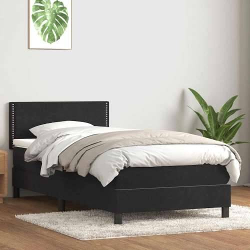 Box spring krevet s madracem crni 80 x 220 cm baršunasti - Crna 80 x 220 cm Obično s čavlima Cijena