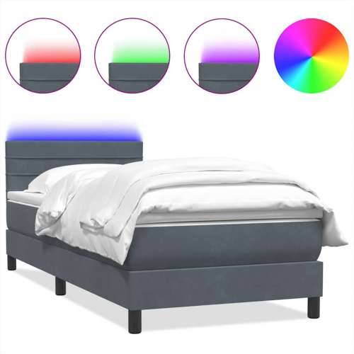 Box Spring krevet s madracem tamno sivi 80x210 cm baršun - Tamno siva 80 x 210 cm vodoravne pruge Cijena