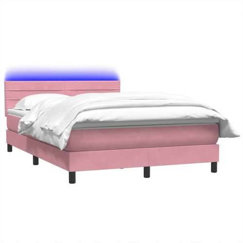 Krevet s oprugama i madracem ružičasti 140x210 cm baršunasti - Ružičasta 140 x 210 cm vodoravne pruge Cijena