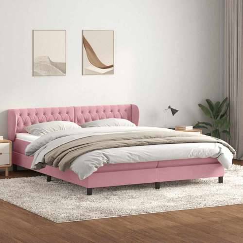 Box Spring krevet s madracima ružičasti 200x210 cm baršun - Ružičasta 200 x 210 cm Dizajn s gumbima Cijena