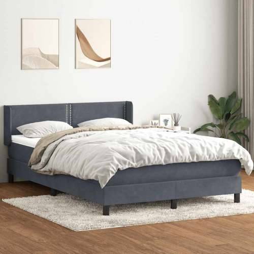 Box spring krevet s madracem tamnosivi 140x210 cm baršunasti - Tamno siva 140 x 210 cm Obično s čavlima Cijena