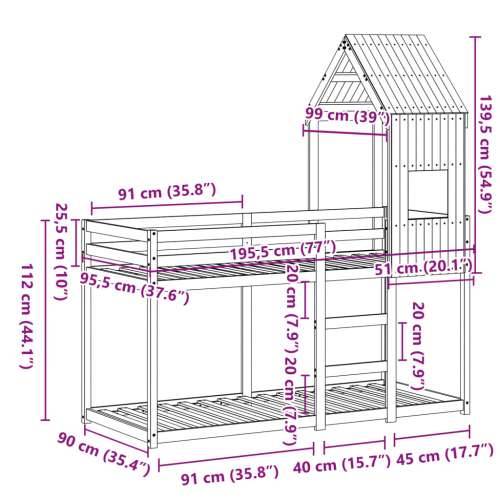 Krevet na kat s krovom 90 x 190 cm od masivne borovine - Prirodna 90 x 190 cm Cijena