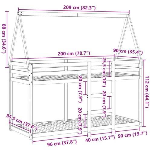 Krevet na kat s krovom bijeli 90 x 200 cm od masivne borovine - Bijela 90 x 200 cm Cijena