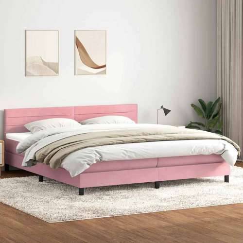 Box Spring krevet s madracem ružičasti 180x220 cm samt - Ružičasta 180 x 220 cm vodoravne pruge Cijena