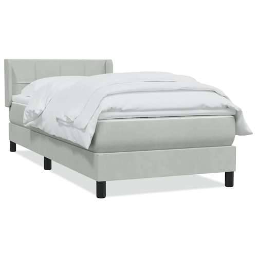 Box Spring krevet s madracem svijetlo sivi 90x210 cm baršun - Svjetlosiva 90 x 210 cm Blok s kvadratima Cijena