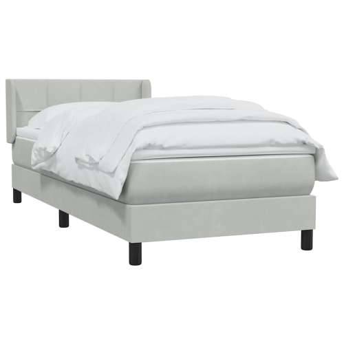 Box Spring krevet s madracem svijetlo sivi 90x210 cm baršun - Svjetlosiva 90 x 210 cm Blok s kvadratima Cijena