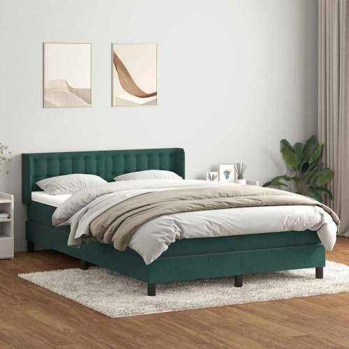 Box spring krevet s madracem tamnozeleni 140x210 cm baršunasti - 140 x 210 cm gumbi Tamnozelena Cijena