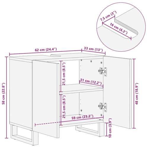 Ormarić za Lavabo - Umivaonik crni 62x33x58 cm Puno drvo Mango Cijena
