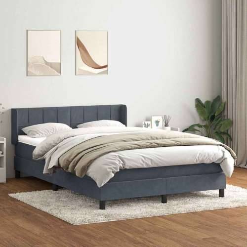Box spring krevet s madracem tamnosivi 140x210 cm baršunasti - Tamno siva 140 x 210 cm Blok s kvadratima Cijena