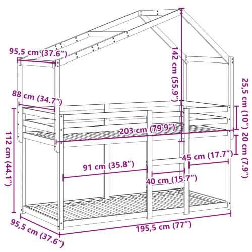 Krevet na kat s krovom bijeli 90 x 190 cm od masivne borovine - Bijela 90 x 190 cm Cijena