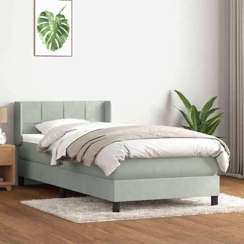 Box Spring krevet s madracem svijetlo sivi 80x210 cm baršun - Svjetlosiva 80 x 210 cm Blok s kvadratima Cijena