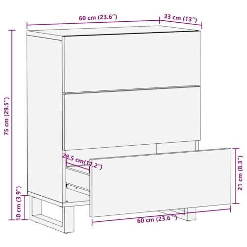 Komoda crna 60x33x75 cm Puno drvo Mango Cijena