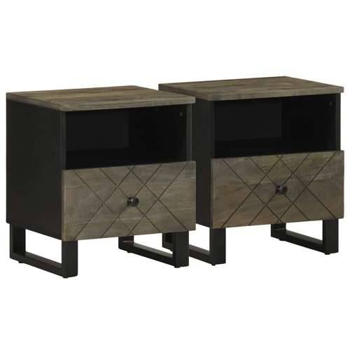 Noćni ormarići 2 kom crni 40x33x46 cm od masivnog drva manga - 2 Cijena