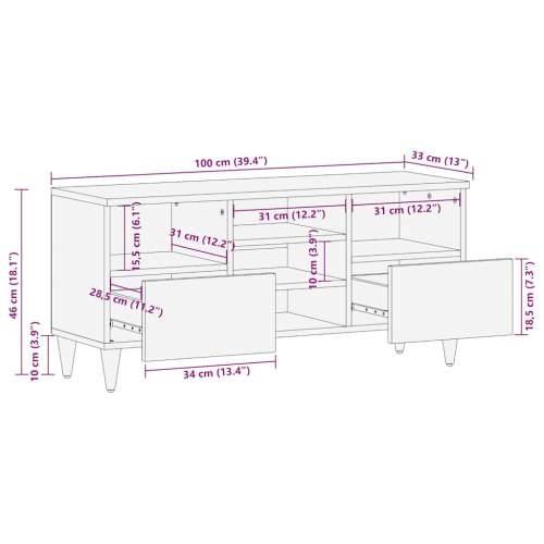 TV ormarić crni 100 x 33 x 46 cm od masivnog drva manga Cijena