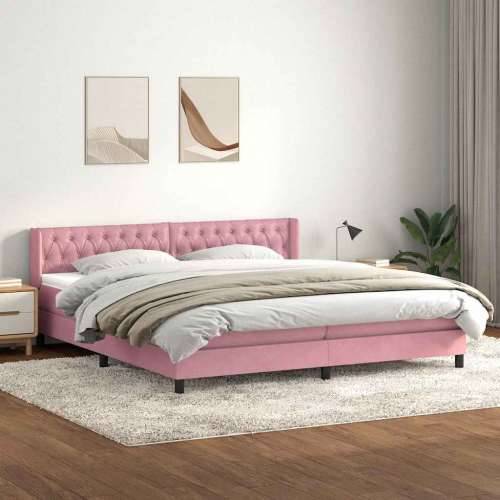 Box Spring krevet s madracem ružičasti 200x210 cm samt - 200 x 210 cm Dizajn s gumbima Ružičasta Cijena