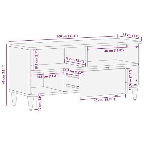 TV ormarić crni 100 x 33 x 46 cm od masivnog drva manga Cijena