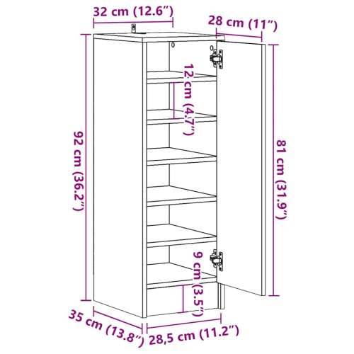 Ormarić za cipele staro drvo 32x35x92 cm konstruirano drvo - Staro drvo 31.5 x 35 x 92 cm 1 shoe cabinet with door Cijena