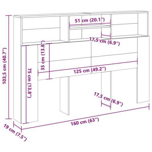 Uzglavni ormarić staro drvo 160x19x103,5 cm konstruirano drvo - Staro drvo 160 x 19 x 103.5 cm 1 Cijena