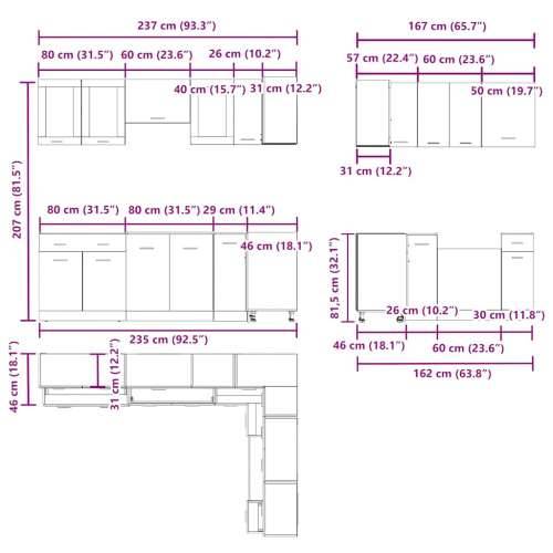 11-dijelni set kuhinjskih ormarića Artisan hrast - artisian oak 1 bez radne ploče Cijena