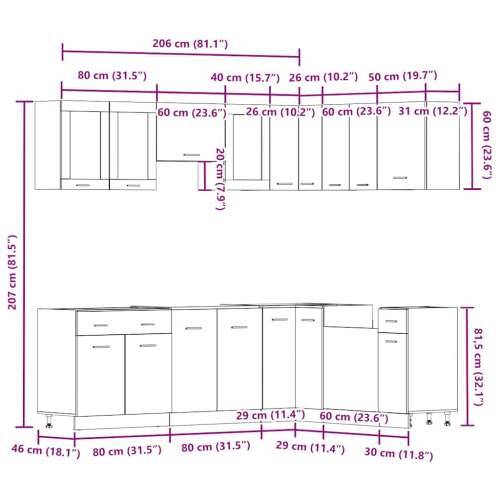 11-dijelni set kuhinjskih ormarića Artisan hrast - artisian oak 1 bez radne ploče Cijena