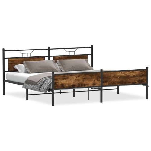 Metalni okvir kreveta bez madraca boja hrasta 200x200 cm - Dimljeni hrast 200 x 200 cm s uzglavljem i visokim podnožjem Cijena