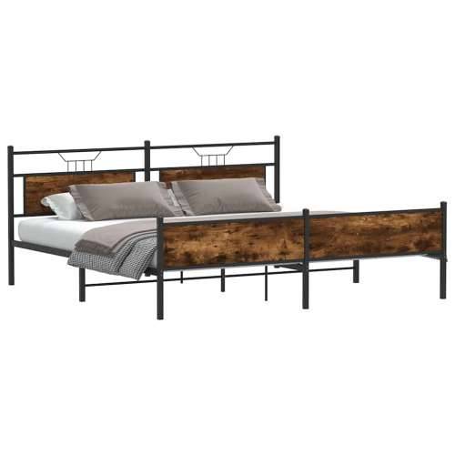 Metalni okvir kreveta bez madraca boja hrasta 200x200 cm - Dimljeni hrast 200 x 200 cm s uzglavljem i visokim podnožjem Cijena