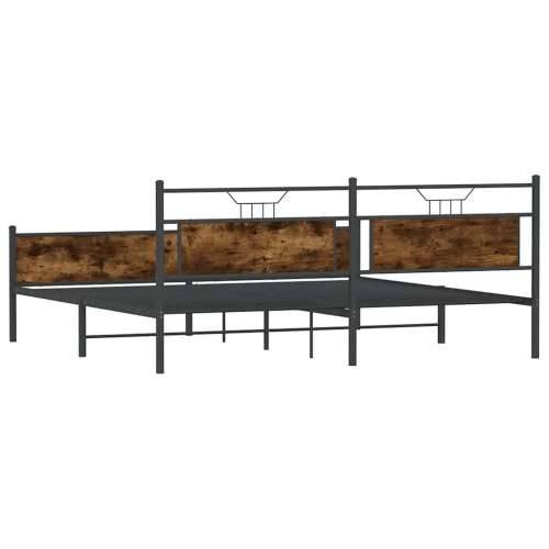 Metalni okvir kreveta bez madraca boja hrasta 200x200 cm - Dimljeni hrast 200 x 200 cm s uzglavljem i visokim podnožjem Cijena