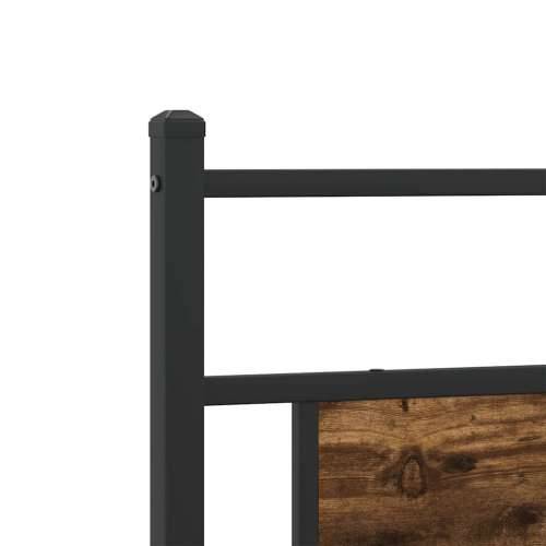 Metalni okvir kreveta bez madraca boja hrasta 200x200 cm - Dimljeni hrast 200 x 200 cm s uzglavljem i visokim podnožjem Cijena
