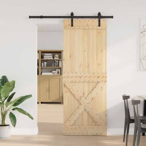 Klizna vrata s priborom za montažu 85 x 210 cm masivna borovina - 85 x 210 cm (152.5 cm) 1 križni dizajn Cijena