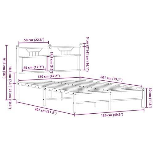 Okvir kreveta bez madraca boja hrasta 120 x 200 cm drveni - Dimljeni hrast 120 x 200 cm s uzglavljem i niskim podnožjem Cijena