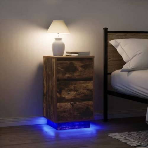 Noćni ormarić s LED svjetlima boja dimljenog hrasta 38x34x65 cm - Dimljeni hrast 1 65 cm Cijena