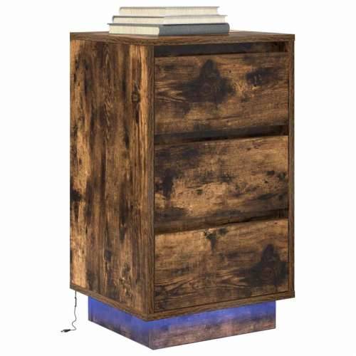 Noćni ormarić s LED svjetlima boja dimljenog hrasta 38x34x65 cm - Dimljeni hrast 1 65 cm Cijena