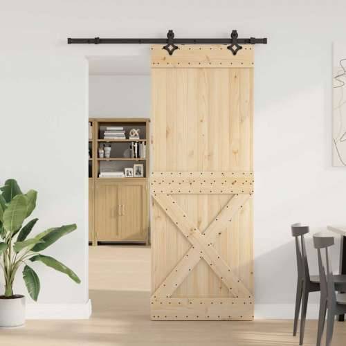 Klizna vrata s priborom za montažu 85 x 210 cm masivna borovina - 85 x 210 cm (152.5 cm) 1 križni dizajn Cijena