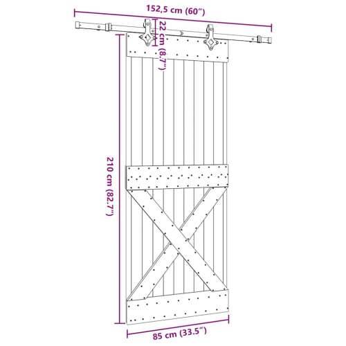 Klizna vrata s priborom za montažu 85 x 210 cm masivna borovina - 85 x 210 cm (152.5 cm) 1 križni dizajn Cijena