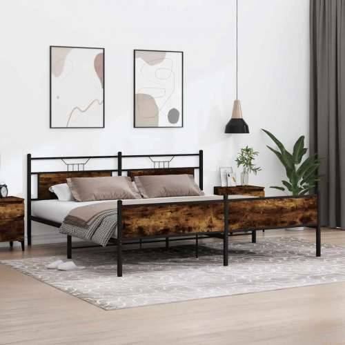 Metalni okvir kreveta bez madraca boja hrasta 193x203 cm - Dimljeni hrast 193 x 203 cm s uzglavljem i visokim podnožjem Cijena