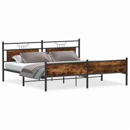 Metalni okvir kreveta bez madraca boja hrasta 193x203 cm - Dimljeni hrast 193 x 203 cm s uzglavljem i visokim podnožjem Cijena