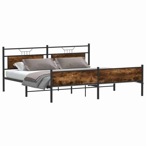 Metalni okvir kreveta bez madraca boja hrasta 193x203 cm - Dimljeni hrast 193 x 203 cm s uzglavljem i visokim podnožjem Cijena