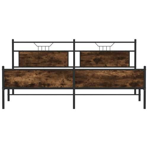 Metalni okvir kreveta bez madraca boja hrasta 193x203 cm - Dimljeni hrast 193 x 203 cm s uzglavljem i visokim podnožjem Cijena