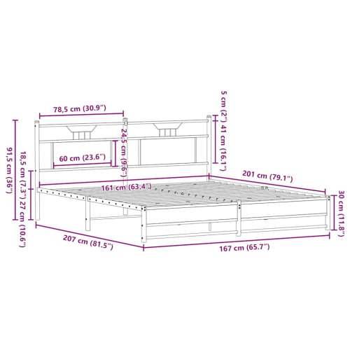 Okvir kreveta bez madraca 160x200 cm konstruiranog drva - Dimljeni hrast 160 x 200 cm s uzglavljem i dvostrukim niskim podnožjem Cijena