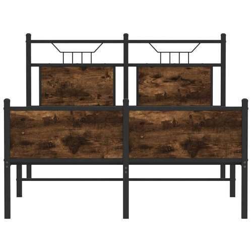 Okvir kreveta bez madraca boja hrasta 120 x 200 cm drveni - Dimljeni hrast 120 x 200 cm s uzglavljem i visokim podnožjem Cijena