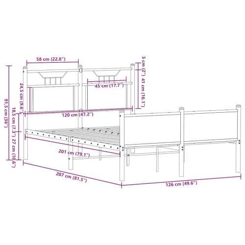 Okvir kreveta bez madraca boja hrasta 120 x 200 cm drveni - Dimljeni hrast 120 x 200 cm s uzglavljem i visokim podnožjem Cijena