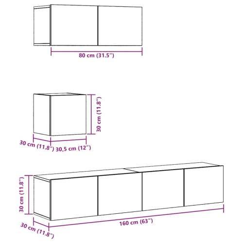 4-dijelni zidni TV ormarić Artisan hrast izrađen od drva - hrast artisan 4 80 cm Cijena